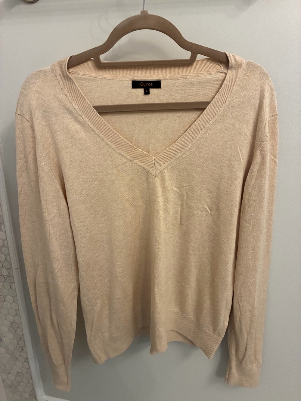 Quince Women's V-Neck Sweater in Light Beige
